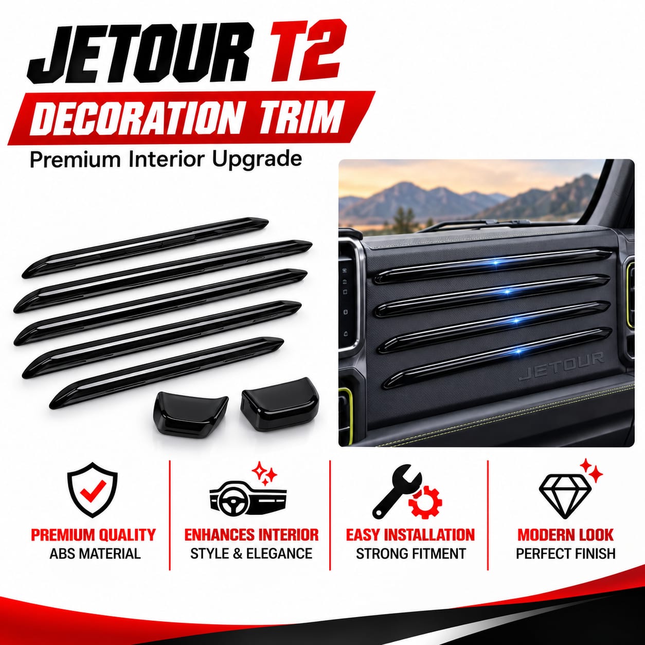 Jetour T2 Dashboard Decoration Trim – Premium ABS Interior Styling Kit