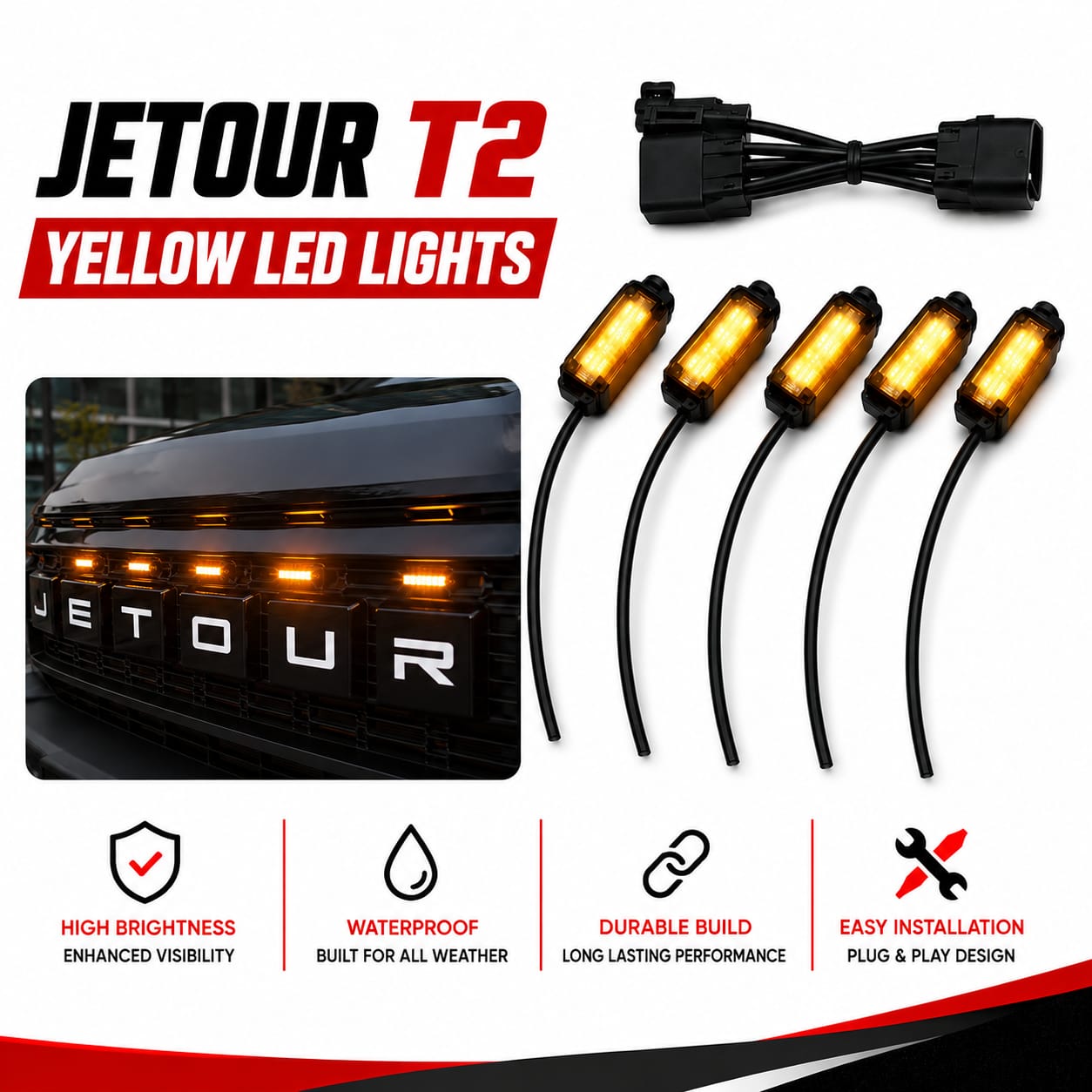 Jetour T2 Yellow LED Lights – High-Brightness Waterproof Plug & Play Kit