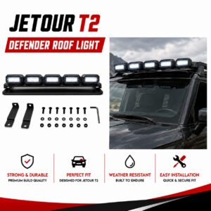 Jetour T2 Defender Roof Light Bar – 5 LED Off-Road Roof Light with Mounting Kit