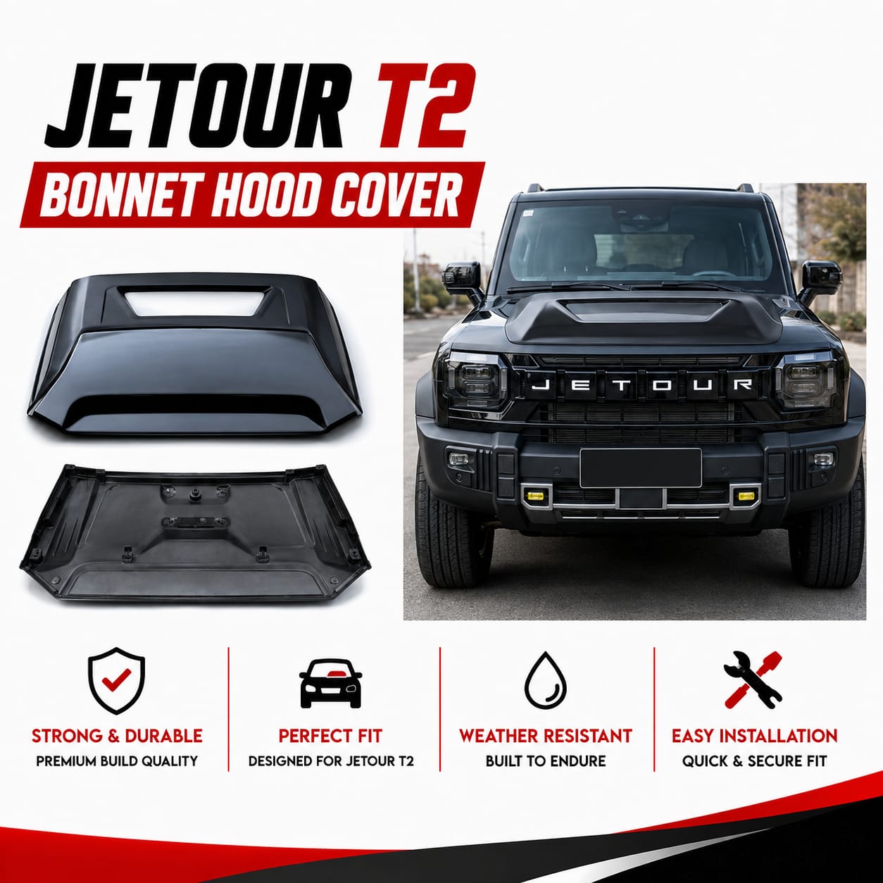 Jetour T2 Bonnet Hood Cover – Premium Front Hood Protector & Off-Road Styling