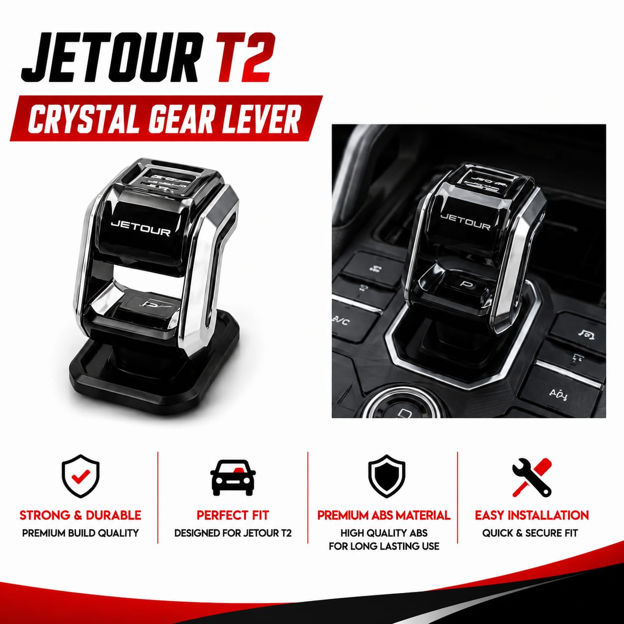 Jetour T2 Crystal Gear Lever – Premium ABS Gear Shift Cover